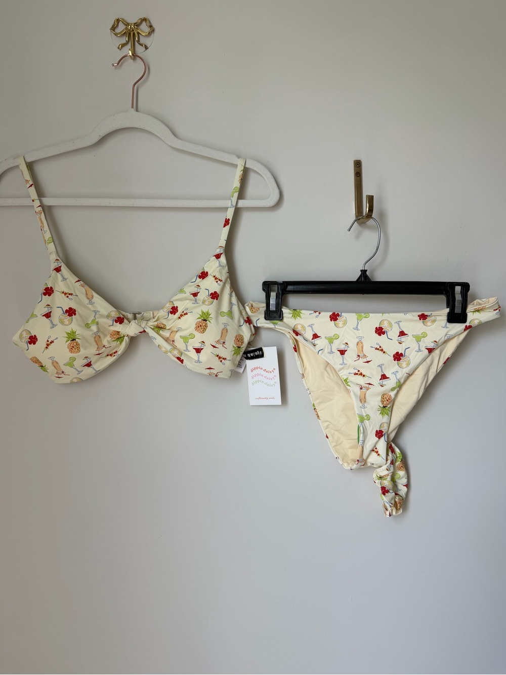 Dippin Daisys yellow Tropical Drinks Print Bikini Set with scrunchie
